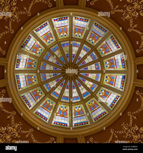 Inner dome from the floor of the rotunda of the Wyoming State Capitol ...