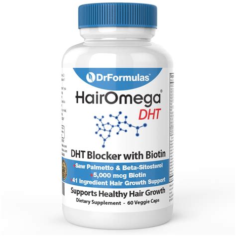 DrFormulas Hair-Omega DHT Blocker Biotin 5000 mcg Vitamins for Hair Regrowth Supplements, 60 ...