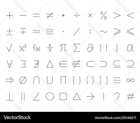 Math symbols flat line icons set mathematical Vector Image