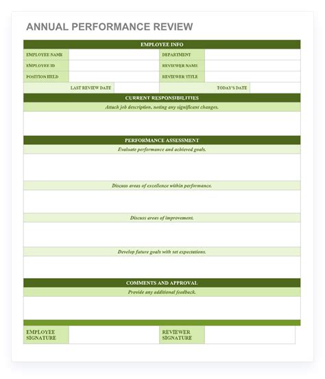 Printable Simple Performance Review Template - Printable Form, Templates and Letter
