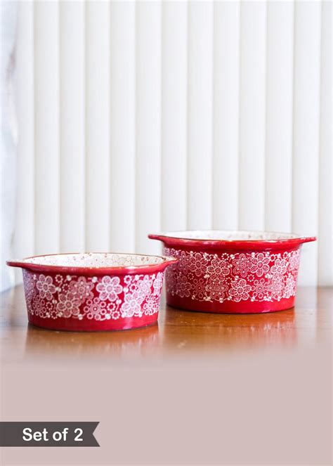 Get Flowery Red Bowl Set Of 2 at ₹ 2280 | LBB Shop