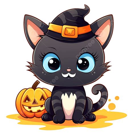 Cute Halloween Cartoon Cat Vector Clipart, Kawaii Halloween Character Illustration, Halloween ...