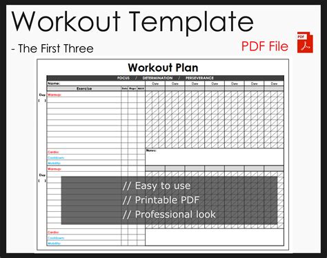 Workout Template Printable PDF Workout Log Workout Planner Exercise ...