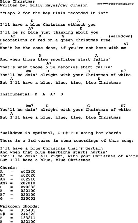 Blue Christmas, by Elvis Presley - lyrics and chords