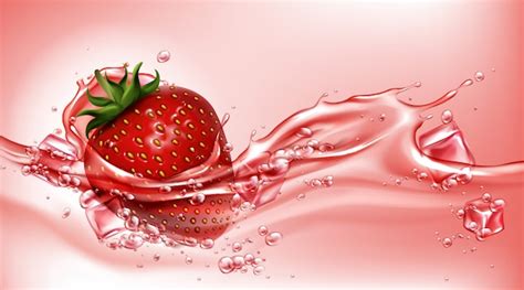 Free Vector | Strawberry with juice flowing splash, realistic