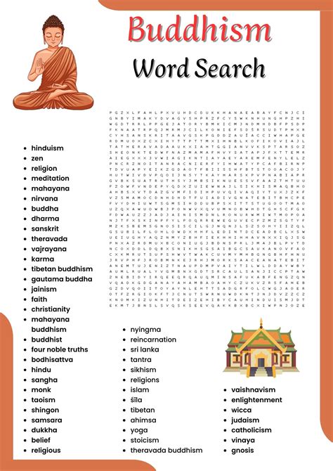 Buddhism word search Puzzle worksheet activities for kids | Made By Teachers