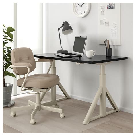 IDÅSEN desk sit/stand, black/beige | IKEA Indonesia