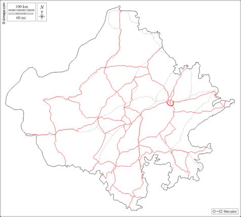 Rajasthan free map, free blank map, free outline map, free base map outline, roads, white