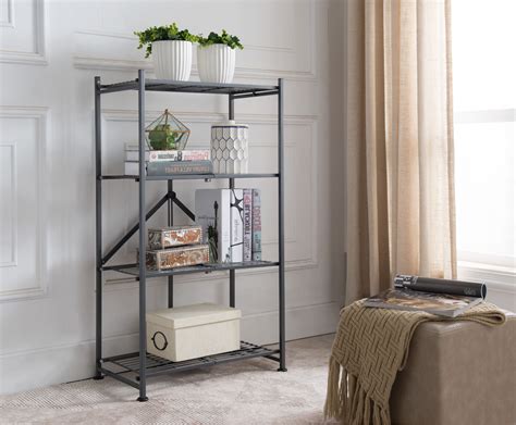 Marsden 4 Tier Shelf Folding Storage Bookcase, Gray Metal, Transitional - Walmart.com - Walmart.com