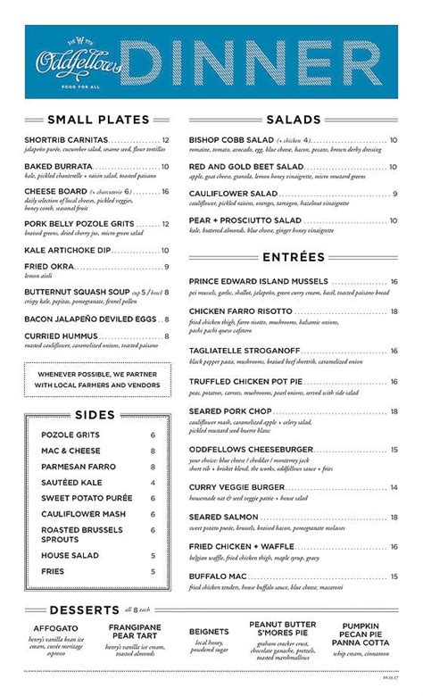 Oddfellows Menu for Breakfast, Lunch, Dinner, Brunch, Coffee, Desserts | Catering menu, Menu ...