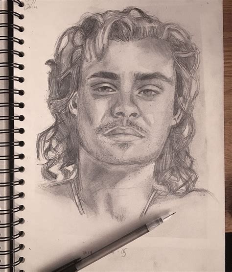 Pencil drawing of Dacre Montgomery as Billy in Stranger Things 2-3 Stranger Things 2, Stranger ...