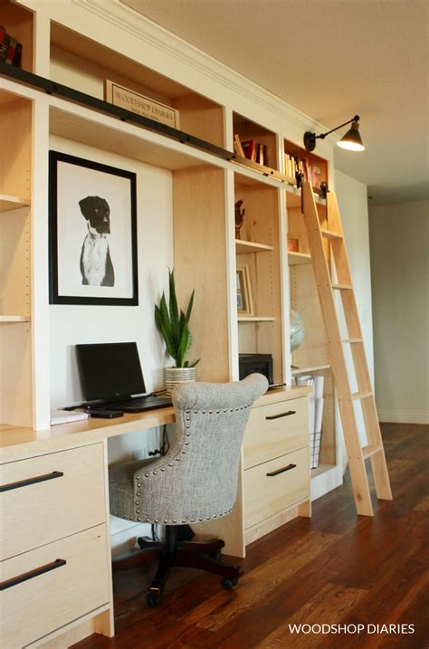 Diy library bookshelf with desk – Artofit