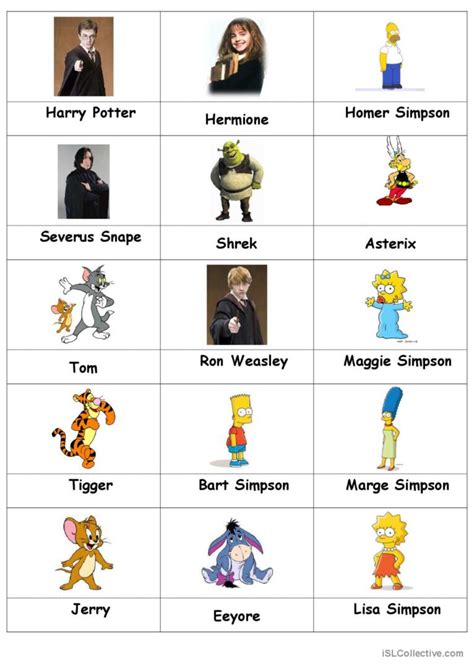 Famous characters: English ESL worksheets pdf & doc