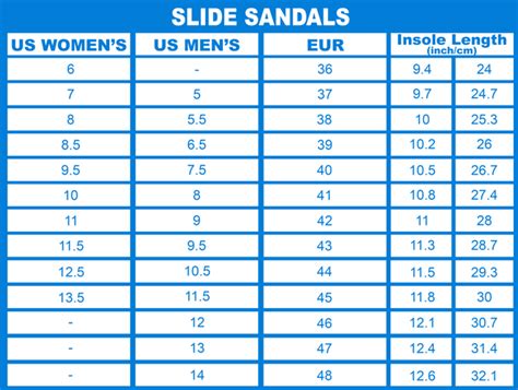 Size Chart Slide Sandals - Teezalo