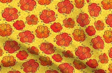 Red flowers on yellow background - Spoonflower