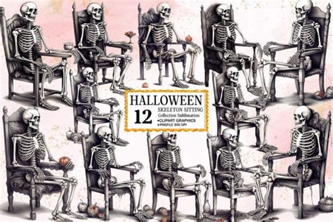 Halloween Skeleton Sitting Clipart Graphic by Ak Artwork · Creative Fabrica