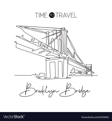 One single line drawing brooklyn bridge landmark Vector Image