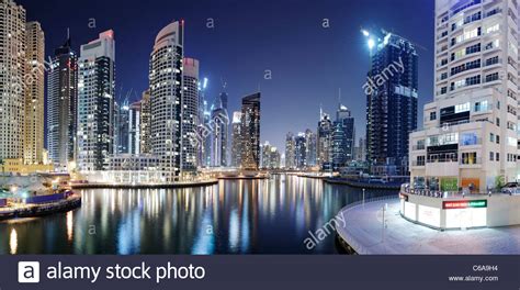 Spectacular skyline at night, Dubai Marina, Dubai, United Arab Emirates ...