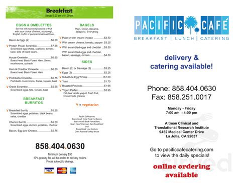 Pacific Cafe & Catering @ UCSD-ACTRI menu in La Jolla, California, USA