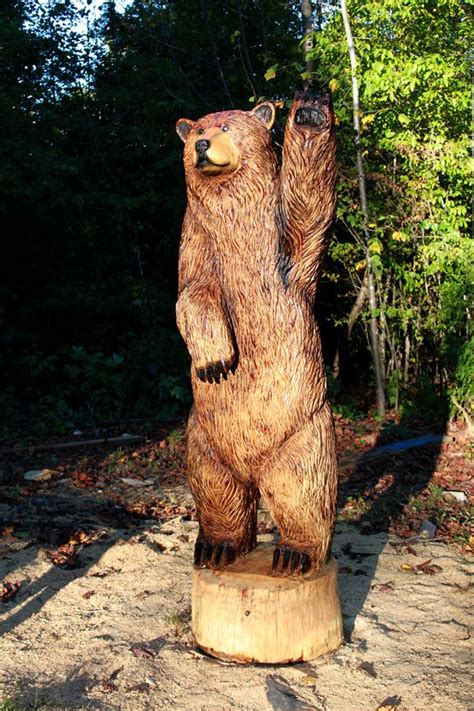 Hand Made 7-Foot Waving Brown Bear Chainsaw Wood Sculpture by Sleepy ...