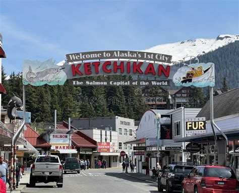 Ketchikan Alaska Sign Downtown Snow Mountains Editorial Stock Image - Image of alaska, visitors ...