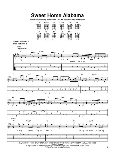 Buy "Sweet Home Alabama" Sheet Music by Lynyrd Skynyrd; Alabama for Easy Guitar Tab