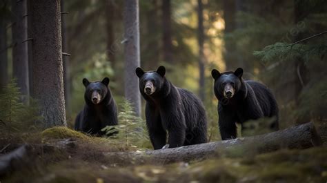 Three Black Bears In A Forest Background, Picture Of Bears In The Woods, Bear, Nature Background ...