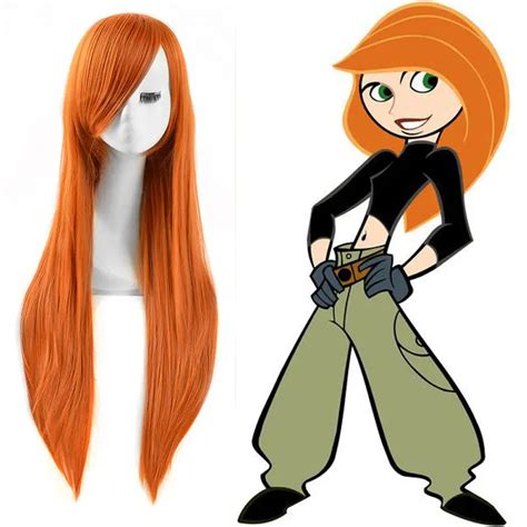 85cm Kim Possible Cosplay wig Kim Possible orange long straight hair wig costumes free shipping ...