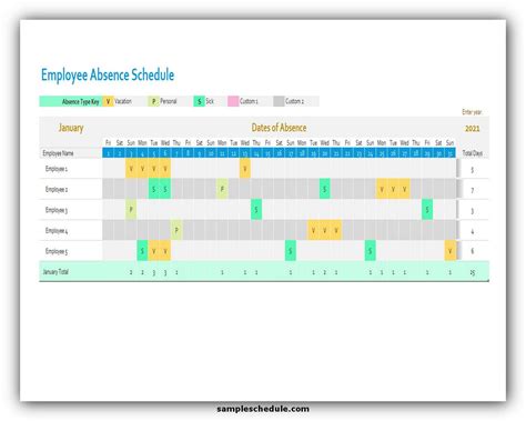 4 Streamlined Employee Absence Schedule - sample schedule