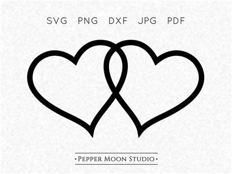 Double Heart SVG Joined Linked Twin Two Locked Overlapping Tapered Border Frame Outline Svg Png ...