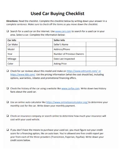 FREE 10+ Used Car Checklist Samples [ Buying, Inspection, Test Drive ]