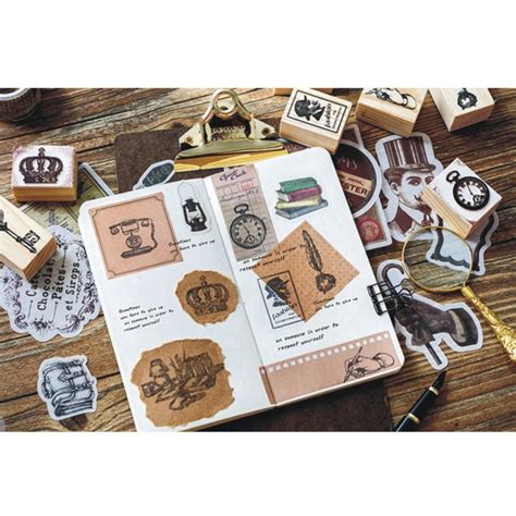 Feather Wood Stamp DIY Craft Seal Stamps Vintage Gothic Crown For Diary Stationery Scrapbooking ...