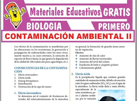 Efectos de la Contaminación Ambiental para Primer Grado de Secundaria