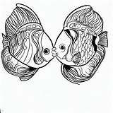 Kissing Fish Under Shining Heart Coloring Pages  For Kids sketch template