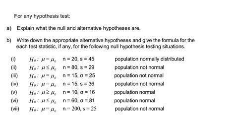 Solved For any hypothesis test: a) Explain what the null and | Chegg.com