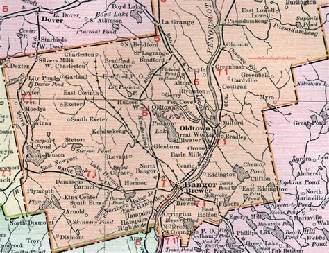 Penobscot County, Maine, 1912, map, Bangor, Orono, Brewer, Old Town, Hampden, Hermon, Lincoln ...