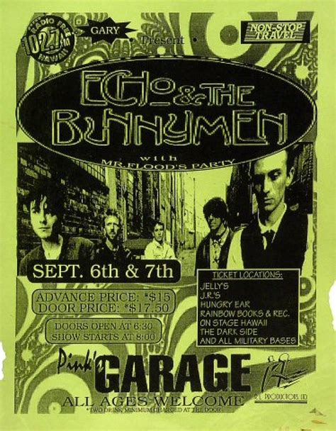 Echo & the Bunnymen Vintage Concert Poster from Pink's Garage, Sep 6, 1992 at Wolfgang's