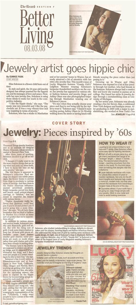 Handmade Jewelry in The Bergen Record Newspaper August 3rd, 2008 ...