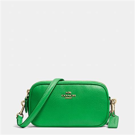 COACH Crossbody Pouch In Polished Pebble Leather in Green | Lyst