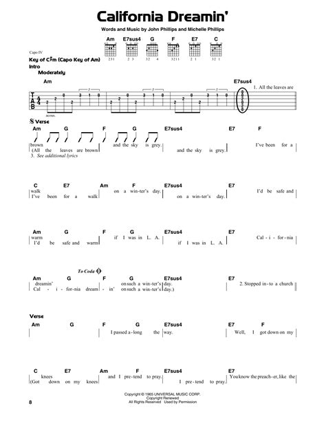 California Dreamin' by The Mamas & The Papas - Guitar Lead Sheet ...