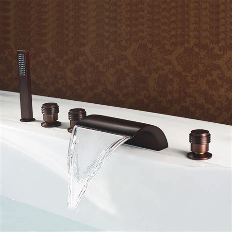 Luxury Victoria Deck Mounted Waterfall Roman Tub Filler Faucet with Hand Shower Triple Handle in ...