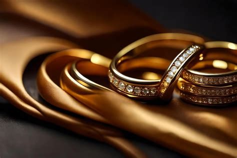 Premium AI Image | Gold wedding rings with diamonds on a black background