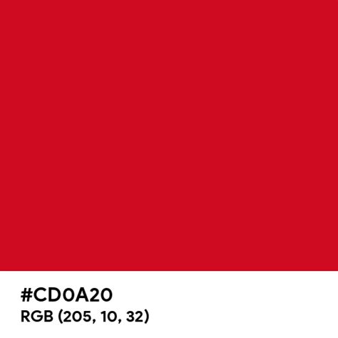 Red CMYK color hex code is #CD0A20