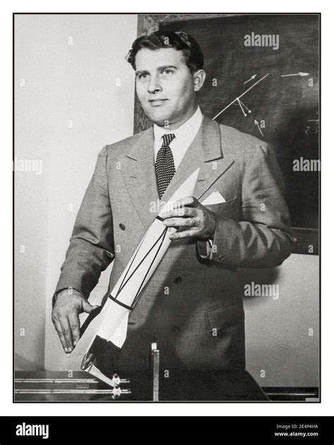 Wernher von Braun with V2 rocket bomb model of missile terror weapon used in WW2 against Britain ...