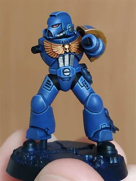 Started this space marine hero in ultramarines colours. Trying to practice my edge highlighting ...