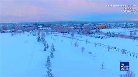 Drone Flies Over Snow-blanketed Town in Colorado after winter Storm ...