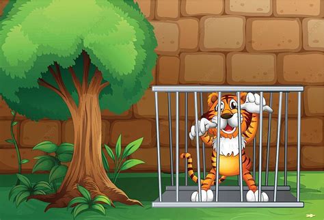 A Steel Cage Imprisoning A Majestic Tiger Image Drawing Tree Vector, Image, Drawing, Tree PNG ...