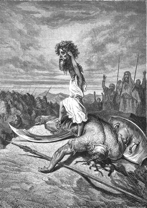 David Slays Goliath From Gustave Dore English Bible 1866. Fine Art ...