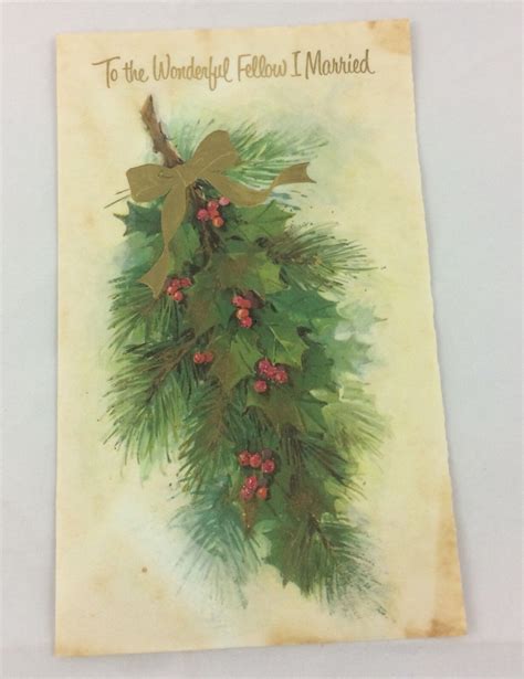 Vtg Gold Embossed American Greetings Christmas Card Husband Mistletoe ...