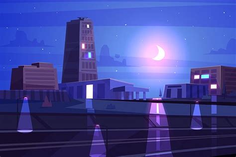 Vector night cartoon cityscape | City cartoon, City vector, Cityscape